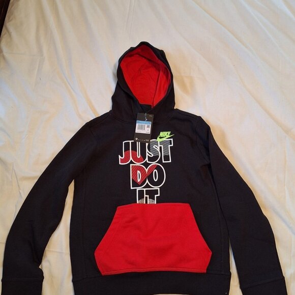 Nike Just Do It Youth Boys Sweatshirt Hoodie  Pullover Black Size Medium - Picture 1 of 6